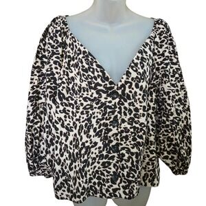 ASOS Leopard Animal Print Blouse Women's 14 Cotton Button Down Statement Top‎